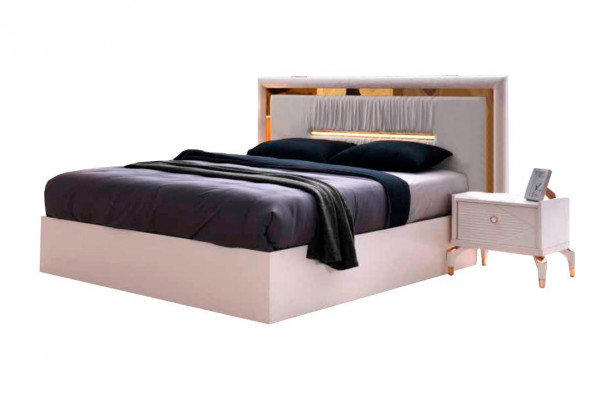Modern Design Bett Wäiss Gold Zweefaarweg Modern Design Duebelbett Schlofzëmmer