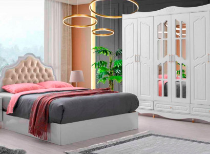 Schlofzëmmer-Set 4-Stéck Klassesch Bett Nuetsdëscher Kleederschaf Rektangulär Modern