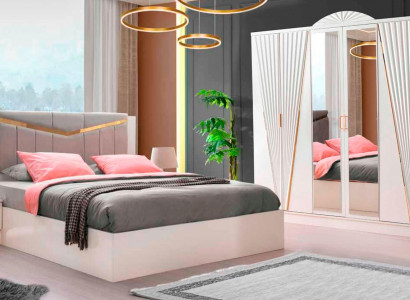 Komplett Schlofzëmmer Set Bett Nuetsdëscher Kleederschaf 4stéck Modern Wäiss