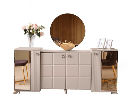 Buffet Anrichte Iesszëmmer Beige Eefaarweg Modern Rechtwénkeg Form Mat Spigel