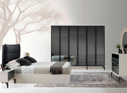 Schlofkummer-Set Komplett Schlofkummer 5tlg Modern Design Wäiss Schwaarz