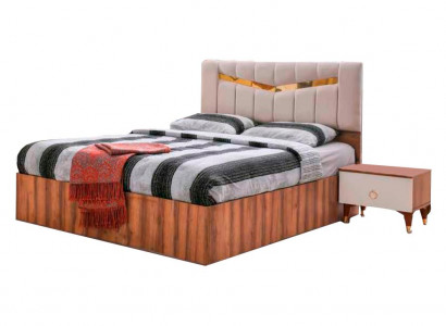 Bett Braun Beige Zweefaarweg Modernen Design Stil Rechteckeg Schlofzëmmer Textil