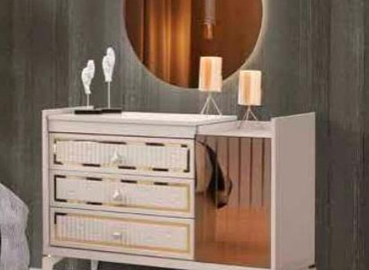 Modern zweefaarweg Kommode mat Spigel Beige Gold Schlofkummer Recheckeg Form