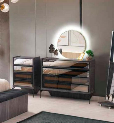 Kommode mat Spigel, Grof, Eenfaarweg, Modern, Recht-Eckeg Form, Schlofzëmmer Stil