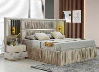 Beige Schlofkummer-Set 3-Deel Bett Nuetstesch Modern Rechteckeg Gemustert Design
