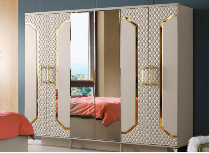 Kleederschaf Beige Modern Rechteckeg Design Stil Schlofzëmmer Eenheetlech Spigel
