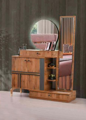 Brongen Holz Kosmetiksdësch Moderne Rechteckeg Schminktisch Rondspigel
