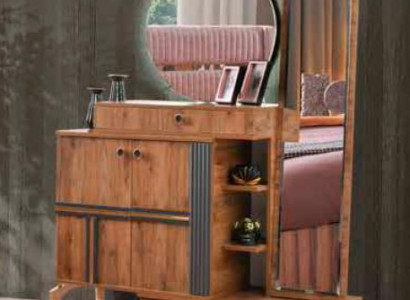 Brongen Holz Kosmetiksdësch Moderne Rechteckeg Schminktisch Rondspigel