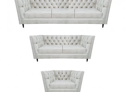 Design Komplett Wäiss Miwwelen Wunnzëmmer Set 3 Deeler Luxus Polstermöbel Chesterfield