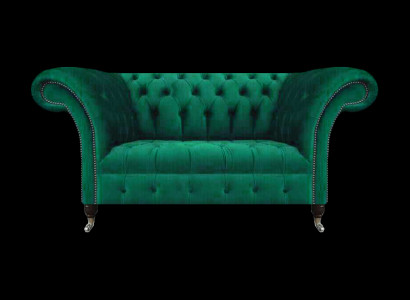 Chesterfield Sofa Zwësitzer Couch Gréng Ariichtung Wunnzëmmer Polstersofa