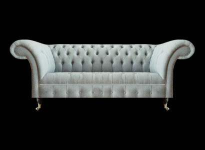 Hellgrou Chesterfield Polstermöbler Wunnzëmmer 3-Sëtzer Couch Edel Miwwelen