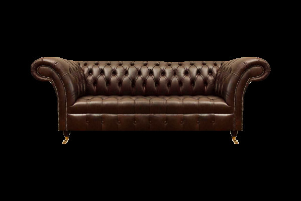 Exklusiv Chesterfield Braun Ledercouch Modern Dräisëtzer Sëtzmiwwel
