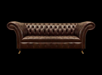 Exklusiv Chesterfield Braun Ledercouch Modern Dräisëtzer Sëtzmiwwel