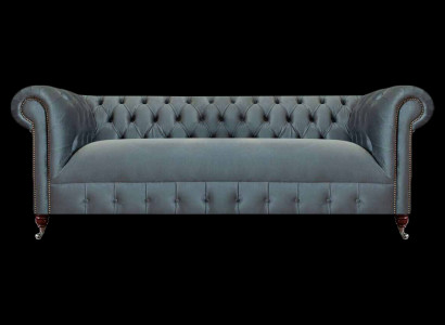 Grau Chesterfield Wunnzëmmer Sofa Modernen Dräisëtzer Sëtzmiwwel Canapé