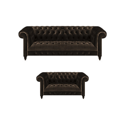 Brong Chesterfield Sëtzmiwwelen Wunngsall 2-Sëtzer Luxus Dräisëtzer 2tlg.