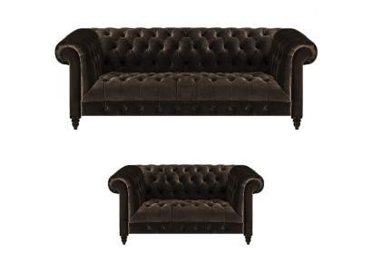 Brong Chesterfield Sëtzmiwwelen Wunngsall 2-Sëtzer Luxus Dräisëtzer 2tlg.
