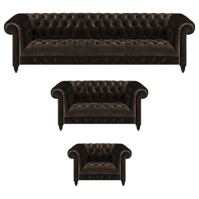 Chesterfield Miwwel Garnitur Designer Brong Canapéen Still 3-Deel Set