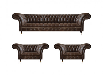 Wunnzëmmer Braun Chesterfield Lieder Garnitur Designer Sëtzmoobel 3-Deel Set