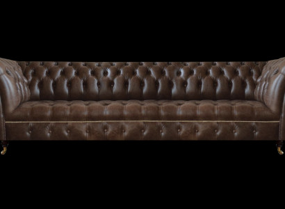 Braune Lieder-Sofa Chesterfield 4-Sëtzer Canapé Modern Lieder Sëtzméiwwel