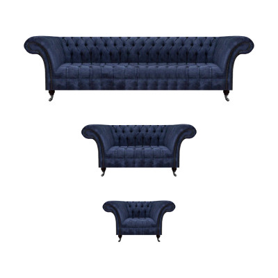 Wunnzëmmer Blo Chesterfield Canapéen Designer Sëtzméiwele Sofagarnitur