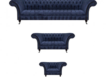Wunnzëmmer Blo Chesterfield Canapéen Designer Sëtzméiwele Sofagarnitur