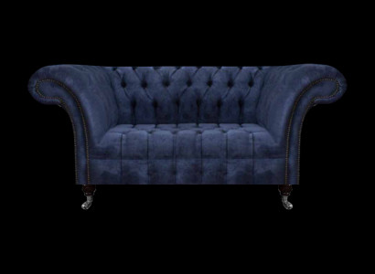 Chesterfield Bloë Polstersofa Wunnzëmmer 2-Sëtzer Luxus Edelt Sëtzmiwwelen