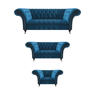 Chesterfield Blo Polstergarnitur Stotzëmmer Sofagarnitur 3-Sëtzer 3-tlg