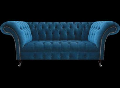 Blo Chesterfield Luxus Couche Wunnzëmmer Stoffsiège Edel Dräisiège.