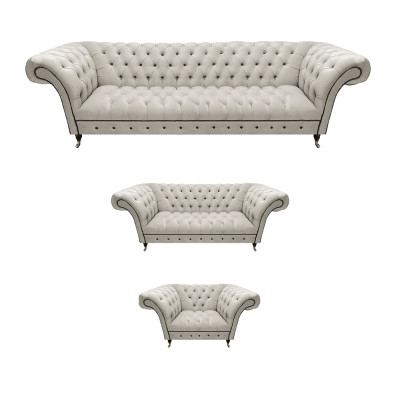 Wäiss Chesterfield Garnitur Polstersofa Designer Sofagarnitur 3tlg