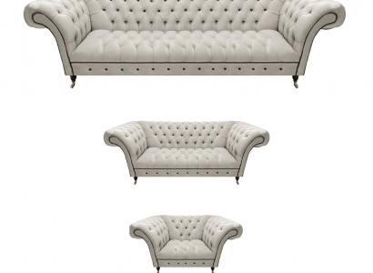 Wäiss Chesterfield Garnitur Polstersofa Designer Sofagarnitur 3tlg