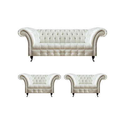 Wäiss Chesterfield Sëtzgrupp 2x Designers Sëtz G kompletéiert Sëtzmébel