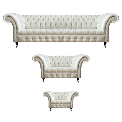Wäiss Chesterfield Textil Garnitur Designer Sëtzmiwwelen Polster Garnitur