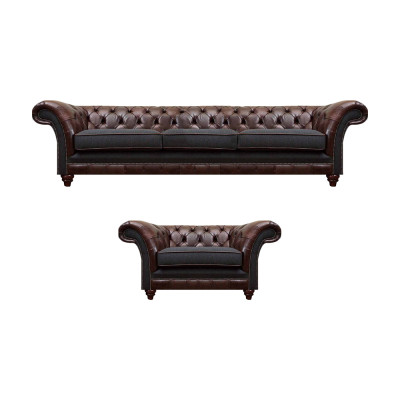 Chesterfield Brong Lieder Canapé Garnitur Dräisëtzer Edle Polstersessel