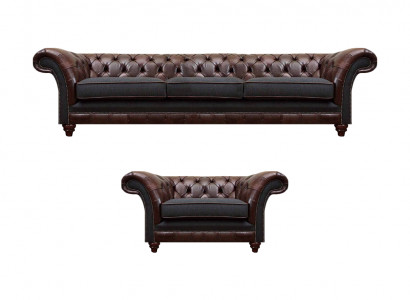 Chesterfield Brong Lieder Canapé Garnitur Dräisëtzer Edle Polstersessel