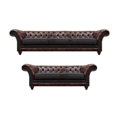 Chesterfield Braun-Gro Wohnzimmer Couch-Ensemble Modern Sofae 2teilig