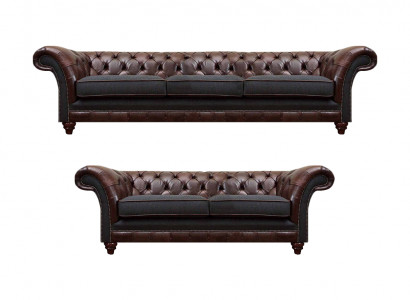 Chesterfield Braun-Gro Wohnzimmer Couch-Ensemble Modern Sofae 2teilig