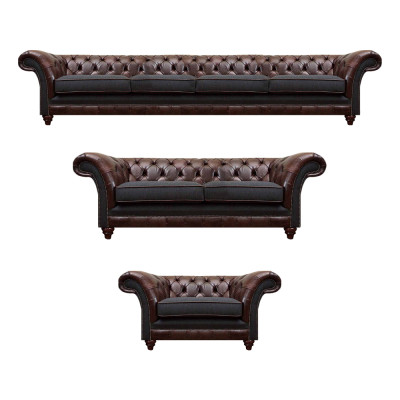 Kaschtbrong-gro Chesterfield Couch-Sessel Wunnzëmmer Komplett-Miwwel 3 Stécker-Set