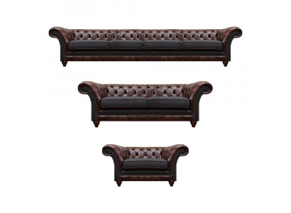 Kaschtbrong-gro Chesterfield Couch-Sessel Wunnzëmmer Komplett-Miwwel 3 Stécker-Set