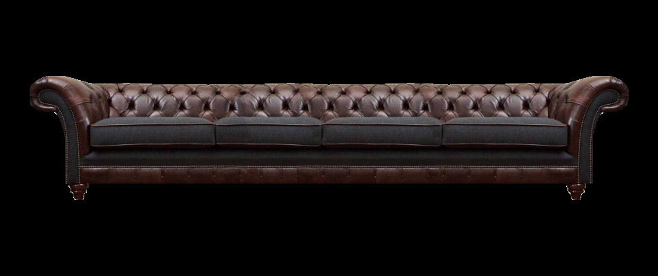 Braune Chesterfield Liederkanapee Designer Véiersëtzer Wunnzëmmer Édelt Canapéën