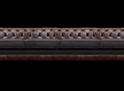 Braune Chesterfield Liederkanapee Designer Véiersëtzer Wunnzëmmer Édelt Canapéën