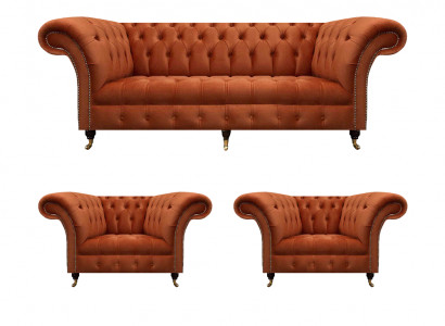 Stotzëmmer Brong Chesterfield Garnitur 2x Polstersessel 3-Sëtzer 3tlg