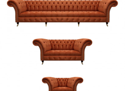 Braun Chesterfield Polstersofa Designer Komplettsofaen 3-teil gesatzt