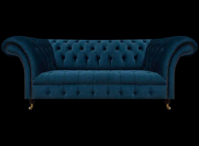 Chesterfield Blo Polster Zweisëtzer Designer Wunnzëmmer Textilmöbel
