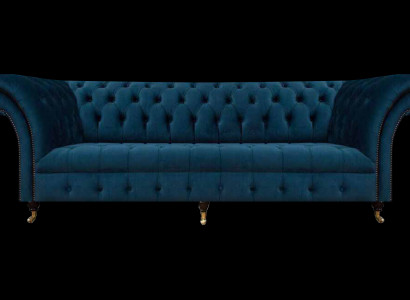 Chesterfield Designer Miwwelen Donkelblo Couch Designer Edel Textilsofaen