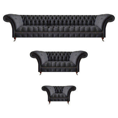 Schwaarz Chesterfield Textilsetter Polstersëtzmiwwel Couchsetter