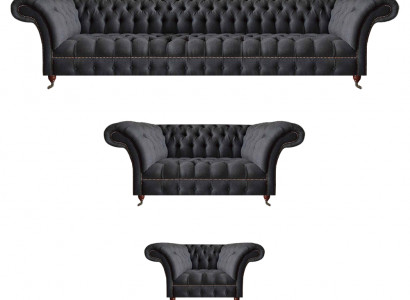 Schwaarz Chesterfield Textilsetter Polstersëtzmiwwel Couchsetter
