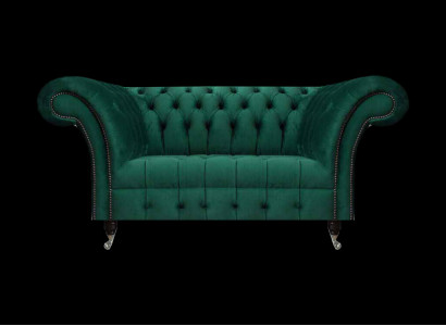 Gréng Chesterfield Polstersofa Designer Zweisëtzer Edel Textil Miwwelen