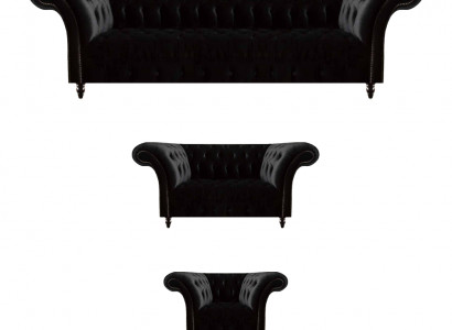 Schwaarz Textilsofa Designer Wunnzëmmer Luxus Sëtzgrupp Miwwelen 3tlg