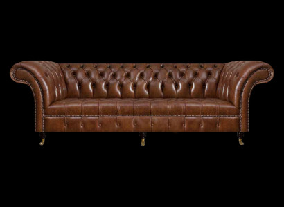 Brong Chesterfield Liederkanapé Edel Kanapéen 3-Sëtzer Livingzëmmer Miwwelen