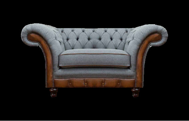 Chesterfield hellgroue Lehnsessel Designer Stoffsessel Textil Miwwelen